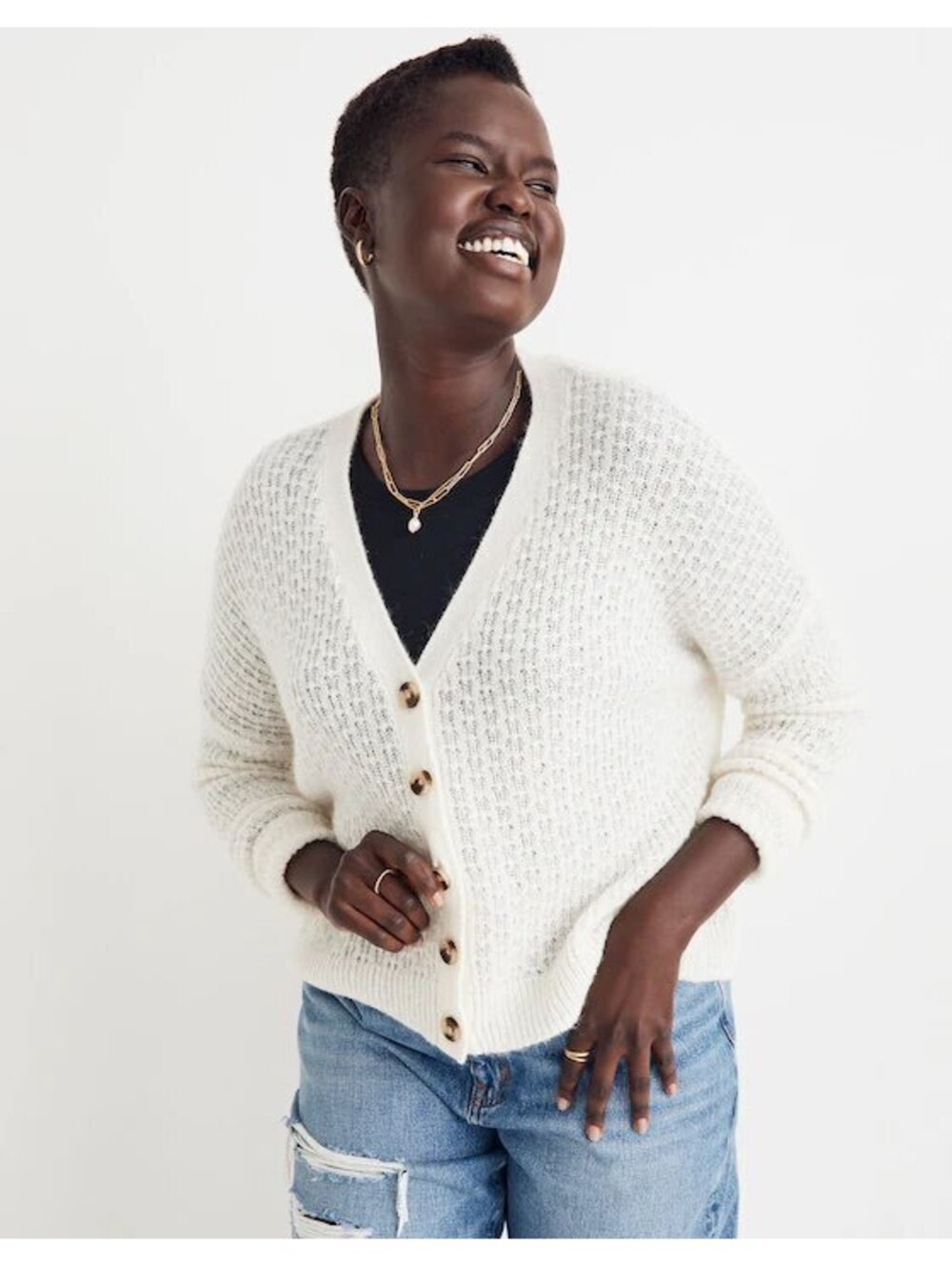 Madewell Mayfair Sweater Cardigan Antique Cream Alpaca Blend XXS Textured Knit